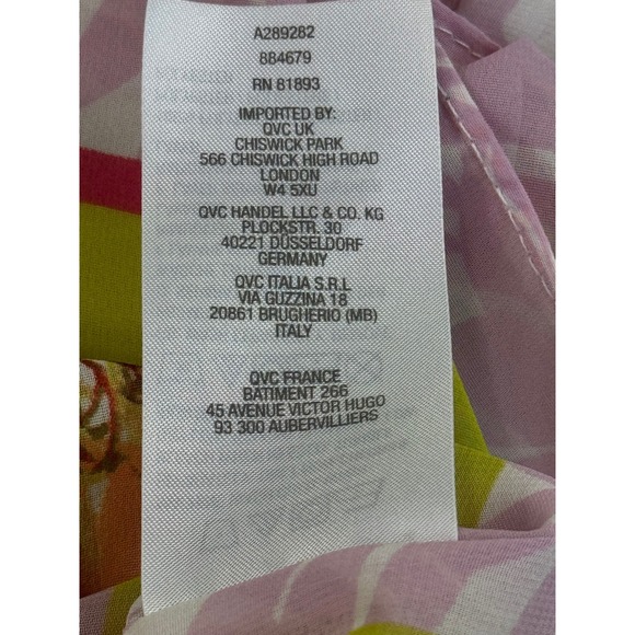 Susan Graver Floral Print V Neck Caftan Top 2X 3XL Pink Orange Green - Picture 10 of 13